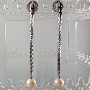 JAi John Hardy 925 Sterling Silver Earrings Dangle Pearls Minimalist Box chain